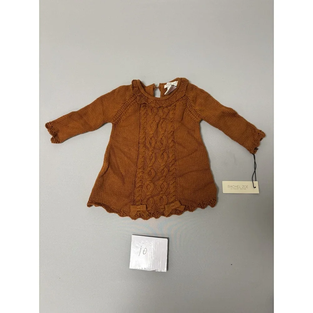 Rachel Zoe Baby Girls Rust Brown Cable Knit Scalloped Sweater Dress 3-6M NWT